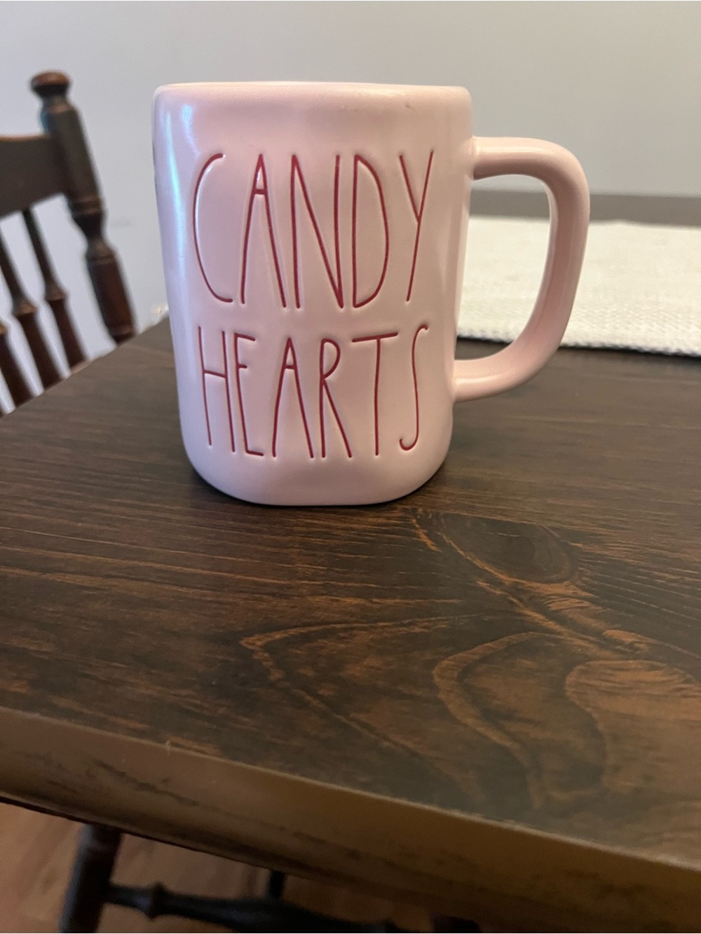 Rae Dunn Candy Hearts Pink Ceramic Mug